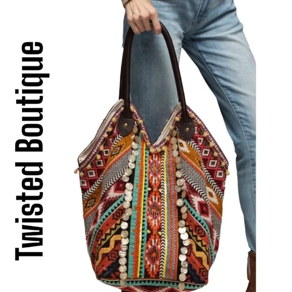 ๐๏ธ NWT Macchia di Ruggine Boho Patchwork Calico Tote ๐๏ธ MSRP $98 - Picture 9 of 12